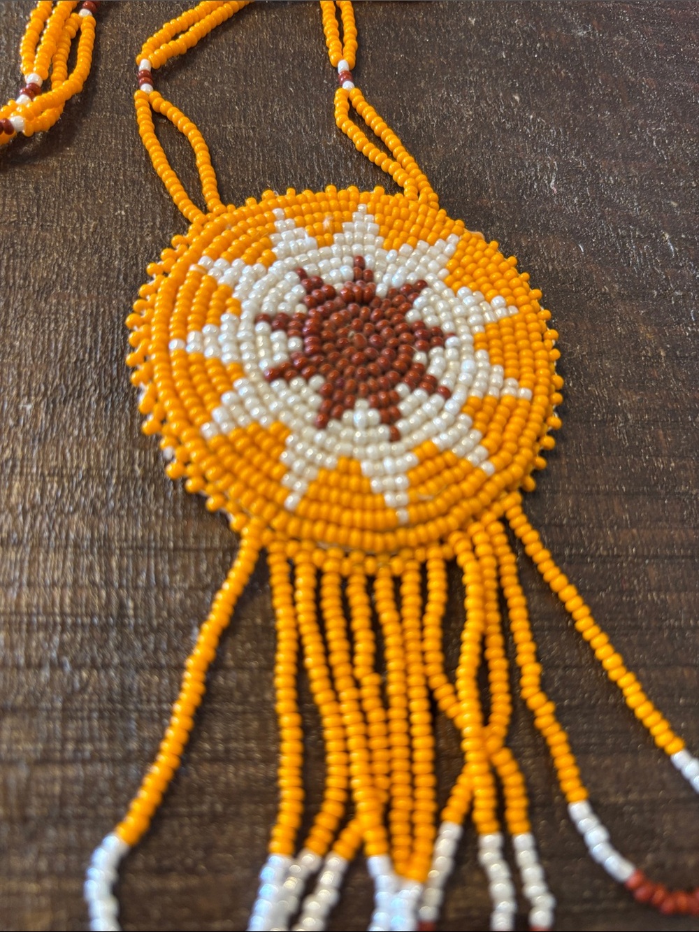 Native American Hand Beaded Necklace Pendant Seed Bead Vintage Estate Sale 26” - Picture 2 of 4
